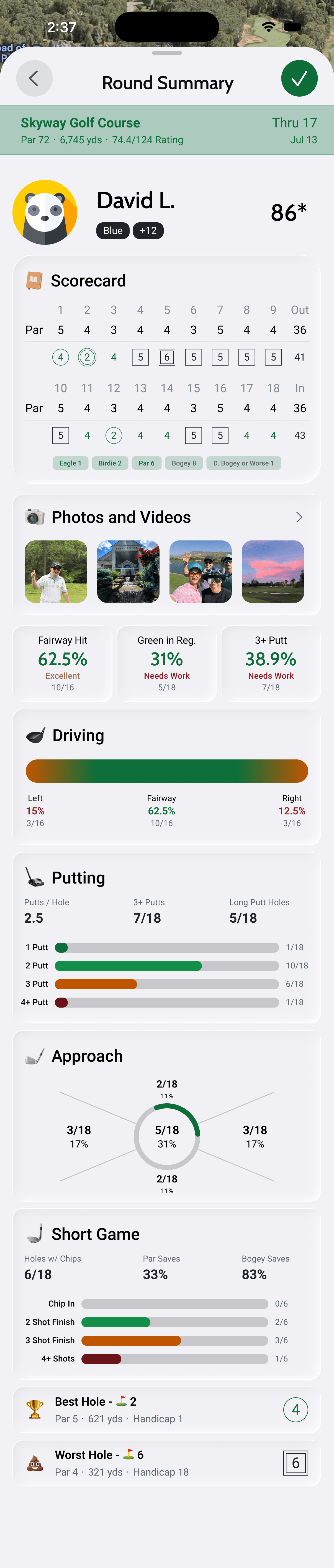 Divot Golf round summary screen